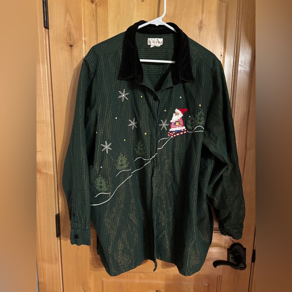 Bobbie Brooks Green and Gold Plaid Christmas Shirt